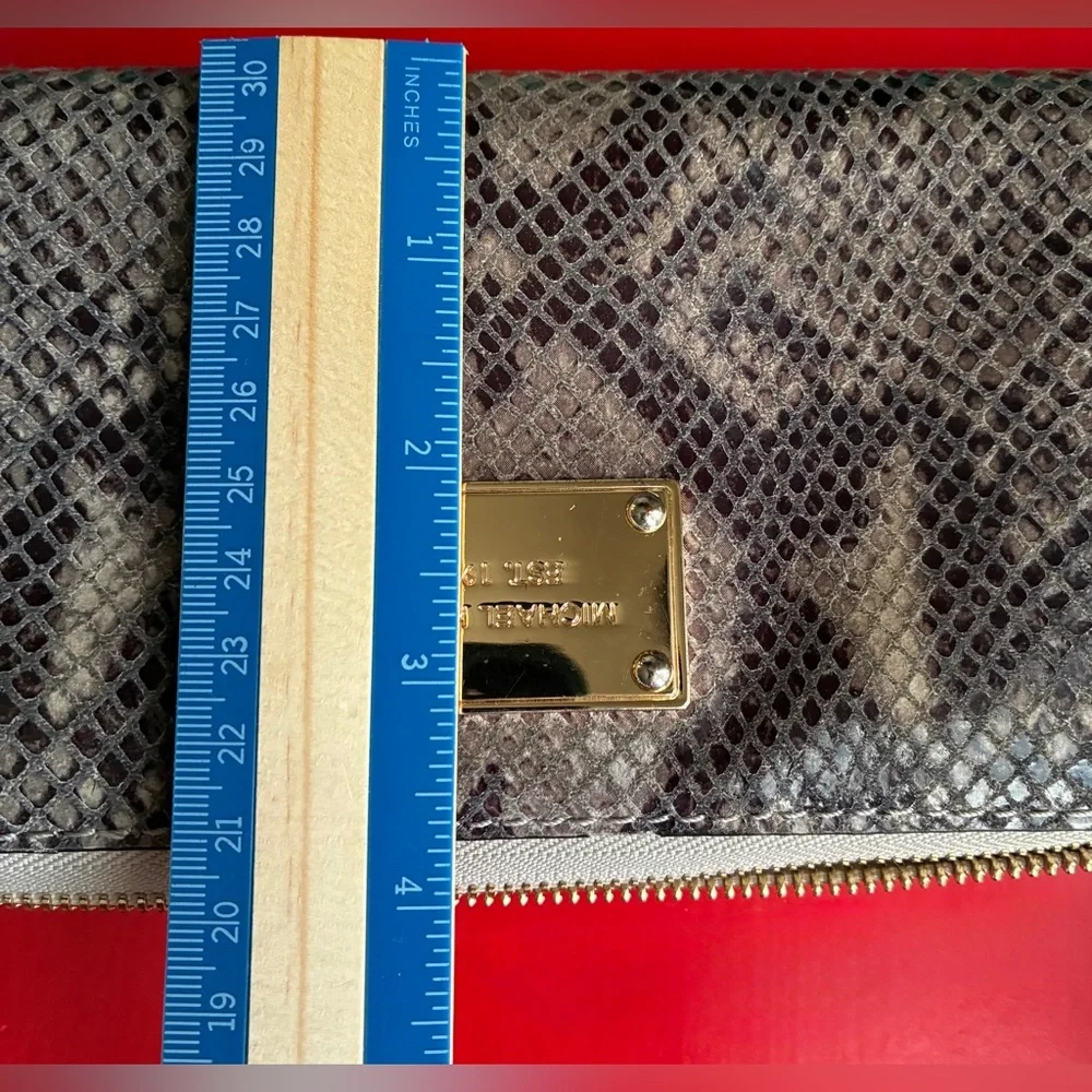 Michael Kors Silver Snake-Print Zip Wallet with Gold Plate